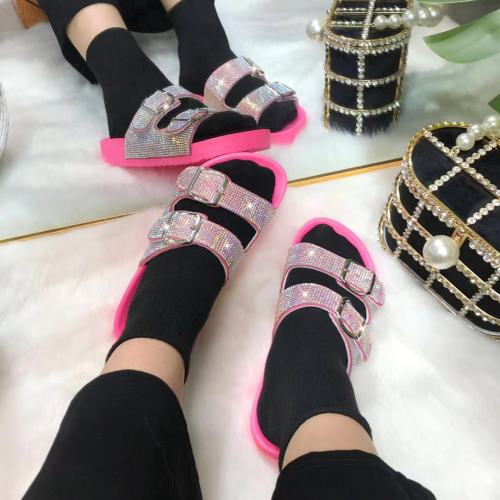 Slippers for Women Coloured Diamonds Vamp Tie-dye Style Cork Sole Shoes Flat Ladies Shoes and Sandals Women Custom Slippers