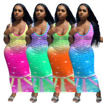 2021 Wholesale Long Maxi Clothing Positioning Print Loose Cute Woman Casual Vest Mermaid Color Dress