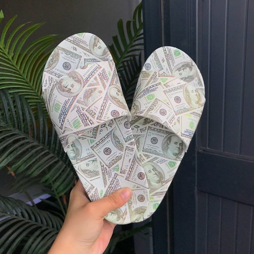 USD Dollars Patterns Home Slippers Comfortable Slides Slippers for Ladies Women Flat Sandals Show Me the Money