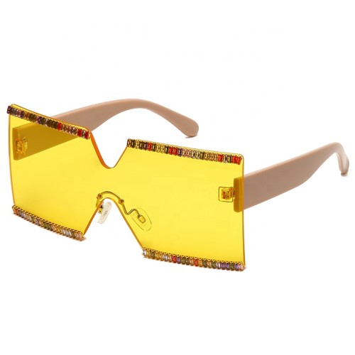 2021 Oversized Square Frame Sunglasses rhinestone bling designer coler lenses crystal jewelry popular fashion magazine cover