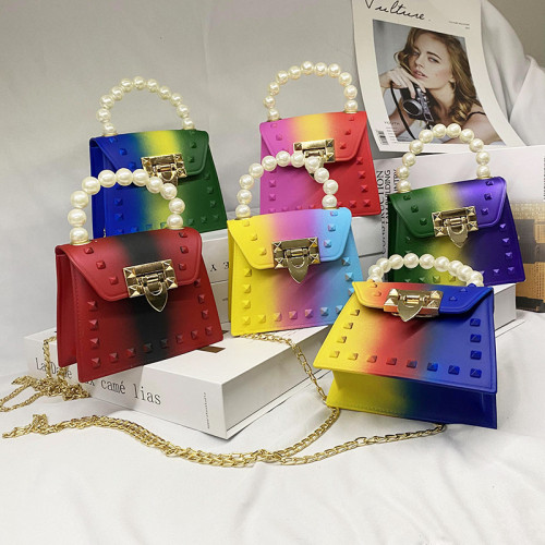 2021  Kids Bags Luxury Handbags For Women Studded Pearl Chain  Handtasche Mini Jelly Bag