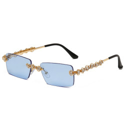 2021 wholesale hot sale Bling Rimless  Rectangle glass Eyewear Luxury Diamond Rhinestone Rimless Shades Sunglasses