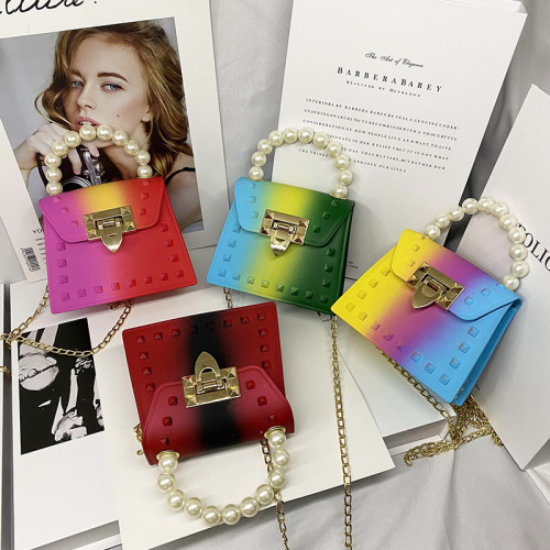 2021  Kids Bags Luxury Handbags For Women Studded Pearl Chain  Handtasche Mini Jelly Bag