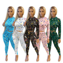 Fall 2021 Women Clothes Printed Two Piece Pants Set Elegant Casual Outfits 2 Piece Set Women Clothing