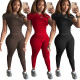 2021 fall new arrivals women casual clothing outfit clothes sweatsuit sportswear short sleeve T shirt two 2 piece leggings set