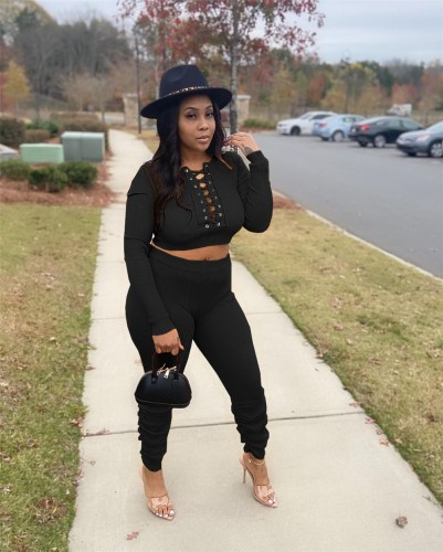 2021 Casual autumn solid color tight-fitting ribbed strap multicolor sports and leisure fall 2021 women clothes