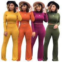 2021 Wholesale Full Sleeve sweat suit Crop hooded Tops Pants legging Stacked Women's 2 Piece Sets Treacksuit Outfits