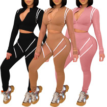 2021 Wholesale Two Piece Solid Sportswear Yoga Active Wear Clothes Sexy 2 Piece Women Fall Sets
