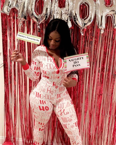 Wholesale women red christmas ho ho ho onesie