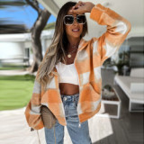 New Arrival Autumn Front Pocket Warm Plaid Print Zip Hooded Plus Size Woolen Coat Plaid jackets Wool Jacket Women's Jackets