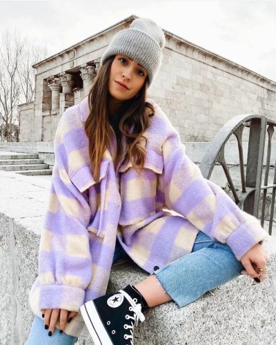 winter and autumn lady varsity stylish jacket blazer long coat flannel tweed outerwear shirt custom fashion plus size for women