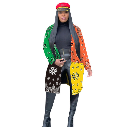 2021 Women Fall Winter Outfits For Women Oversized Wholesale Trendy Contrast 3 Color Printed Long Coat Womens Jacket And Coats