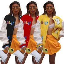 2021 Fall Casual Baseball  Regular Jacket Women's Clothing Fashion Letter Baseball Jacket for Adult