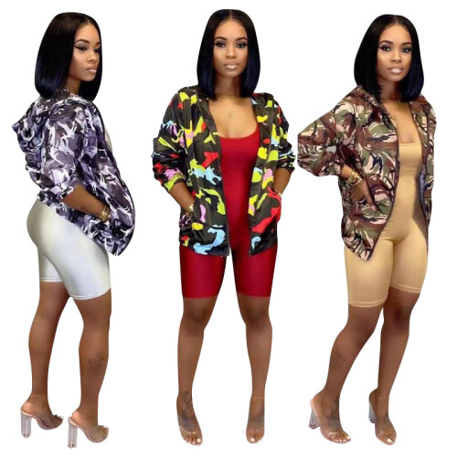 2021 Fall Camouflage Jacket Women Casual Open Front Long Sleeve Camouflage Winter Jacket