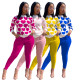 Fall fashion Women Clothing  Long Sleeve Two Heart Printing Womens Tracksuits 2 Piece Set Winter 2 Piece Sets For Wom