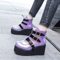 2021  fashion big size high heal purple black thivk sole leather shoes platform shoes