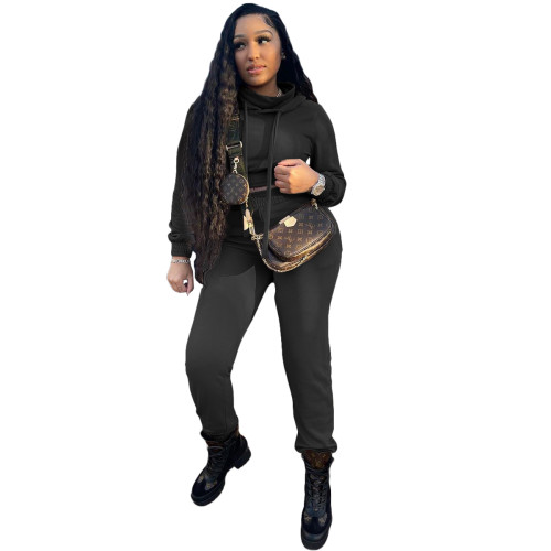 2021 Hotsell Wholesale USA wind cross-border fashion casual suit high-necked guard two-piece pile-up collar hooded casual sports suit
