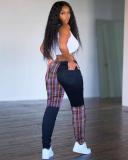 2021 Wholesale Casual Plaid Contrast Color Design  Pants Tight Pencil Pants For Women