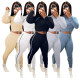 2021 Wholesale Fall And Winter Season Front Ruched Drawstring Set Women Hooded Long Sleeve Pleated Crop Top and Skinny Legging Stretchy 2 piece Clothing