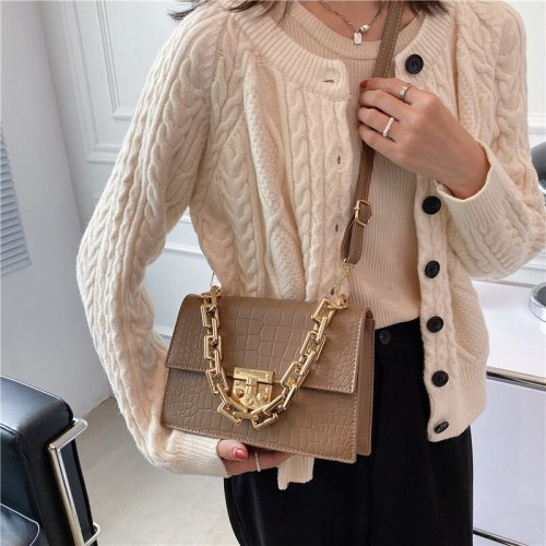 Stone pattern chain bag women's bag 2021 new lock chain portable small square bag Korean single shoulder messenger bag