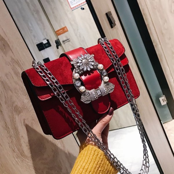 All-match small bag female 2021 Korean version frosted chain shoulder messenger bag pu fashion diamond portable small square bag