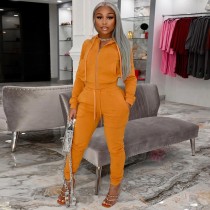 Simple Casual Solid Two Piece Sporty Tracksuit Women Hooded Long Sleeve Jackets and High Waist Biker Sweatpant Active Wear Suits