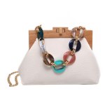 Wooden Gold Clip Handbag 2021 Designer New Personality Wood Clip Messenger Bag Color Disc Chain Women's Shoulder Bag