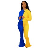 Patchwork Sweatpants and Hoodie Set Women Fall Winter Clothings Drawstring Hooded Long Sleeve Top + Bell-bottom Pants 2 Pcs Sets