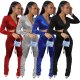 Sexy Stacked Pants Velvet Tracksuit 2 Pieces Sets Women Long Sleeve Deep V Neck Drawstring Crop Top Winter Outfit Clothes 2021