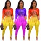 Fall Clothes for Women Tie Dye Gradient Letter Print Tracksuit Women Casual O Neck Slit Shirt Top + Pants Suits Two Piece Set
