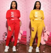 Letter Print New Autumn Winter Two Piece Set Women Hooded  Puff Sleeve Sporty Jackets Leggings Matching Sets Workout Outfits