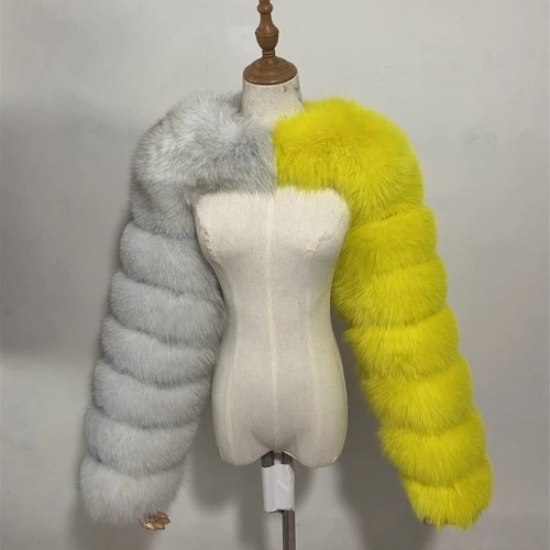 Fashion Winter High Quality Faux Fox Fur Coat Women 2021 Patchwork Long Sleeve Warm Mink Short Jackets Furry Coat Femme Top