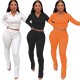 Casual Sporty Fitness Two Piece Set 2021 Autumn Fashion Women Long Sleeve Zipper Crop Top and Split Hem Skinny Pant Tracksuits