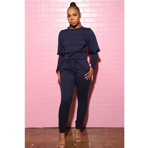 Neon Yellow Two Piece Set Women's Costumes Long Puff Sleeve Slim Top And Pencil Legging Sweat Suits Lounge Wear 2 Piece Outfits