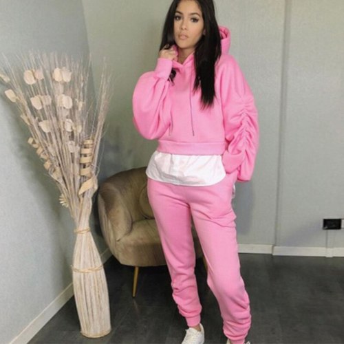 Autumn Winter Two Piece Set Tracksuit Women Asymmetrical Hem Long Sleeve Hooded Sweatshirt and Workout Jogger Athleisure Outfits