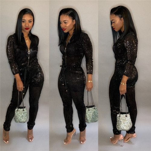S-4XL Gilding Women Jumpsuit Christmas Zipper Turtleneck Long Sleeve Fashion Casual Romper Club Party Overalls Jumper