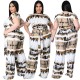 Wholesale Dropshipping Plus Size Sexy Outfits 4xl 5xl Comfortable Wide Leg Pants with Printed Lace Up Pockets Two Piece Sets