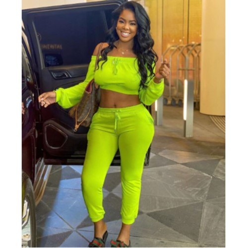 Autumn Slash Neck Off Shoulder Crop Top 2 Piece Pants Sets Women Sexy Plus Size Outfits Womens Tracksuit Wholesale Dropshipping