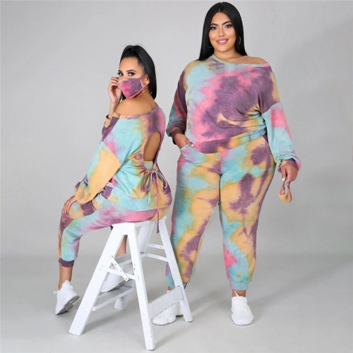 Fall Clothes for Women Two Piece Sets Casual Long Sleeve Crop Tops and Pants Plus Size Tie Dye Set Bulk Items Wholesale Lots