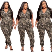 Summer Women Clothing Wholesale Camo Jumpsuits Zipper Romper Stretchy Outfits Streetwear Plus Size Jumpsuits Dropshipping