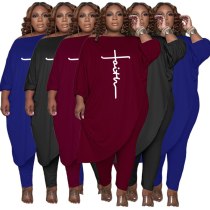 Plus Size Sets Fall Winter Clothes for Women 2 Piece Loose Top Pants Leggings Letter Printed Two Piece Suits Fashion Streetwear