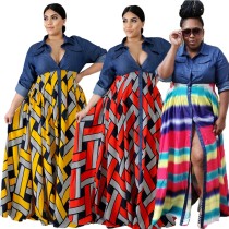Autumn Women's Clothing V Neck Denim Crop Top Long Sleeve Vintage Maxi Dresses for Women Plus Size Dress Wholesale Dropshipping
