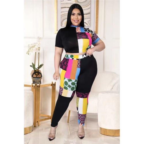 Women Tracksuit Set Jogger Pants + Crop Top T-shirt Printed Sport Two Piece Set Plus Size Clothes Leggings Set Sweatsuit 4XL 5XL