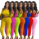 Autumn Slash Neck Off Shoulder Crop Top 2 Piece Pants Sets Women Sexy Plus Size Outfits Womens Tracksuit Wholesale Dropshipping