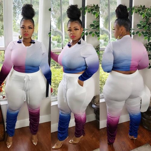 Wholesale Clothing Womens Winter Outfits Long Sleeve Two Piece Set Top and Pants Plus Size Stacked Leggings Set Dropshipping