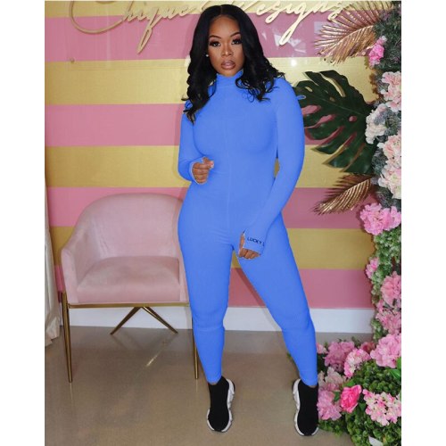 Fall Clothes for Women High Waist Long Sleeve Bodysuit Sexy Turtleneck Bodysuit White Lucky Label Jumpsuit Bulk Dropshipping