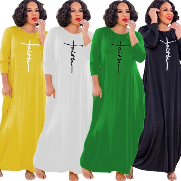 Plus Size Dresses Women's Summer Loose Letter Printed Yellow Green Elegant Dress Party Beach Sundress Irregular Outfits L~5XL