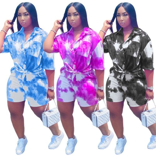 Summer Women Clothes Wholesale Tie Dye Two Piece Set Loose T Shirt and Short Suit Streetwear Tracksuit Shorts Sets Dropshipping