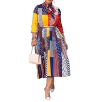 Autumn Maxi Dresses for Women Turn Down Collar Shirt Long Sleeve Dress High Waist A-line Office Dress Wholesale Dropshipping