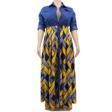 Autumn Women's Clothing V Neck Denim Crop Top Long Sleeve Vintage Maxi Dresses for Women Plus Size Dress Wholesale Dropshipping